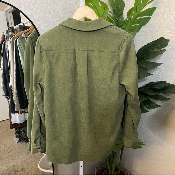 💚 Funkitribe Olive Corduroy Sherpa Button Down Shirt Sz L | Cozy Layering Piece - Picture 7 of 7